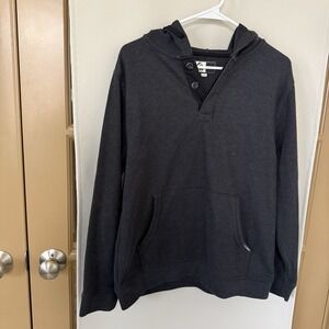 Reef Men's Medium Black Henley Pullover Hoodie Sweatshirt Pocket